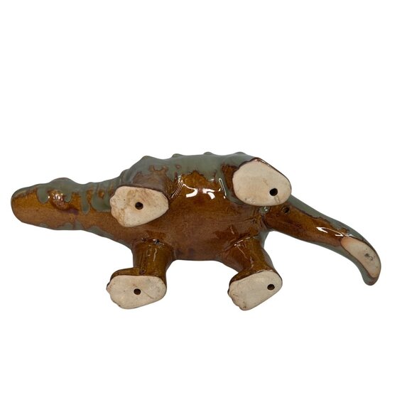 Ceramic Dinosaur Animal Planter Drip Glaze Glossy Finish Green Brown - Picture 5 of 8